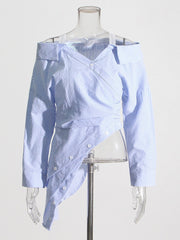 Off Shoulder Irregular Lapel Waist Cinching Top