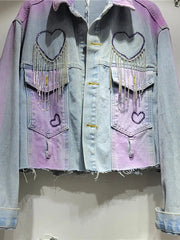 Tassel Heart Diamond Purple Tie-Dye Single Breasted Jacket