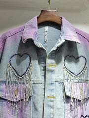 Tassel Heart Diamond Purple Tie-Dye Single Breasted Jacket