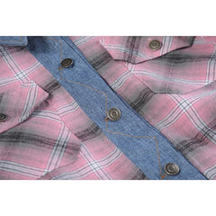 Pink Plaid Long Sleeve Loose V-Neck Top