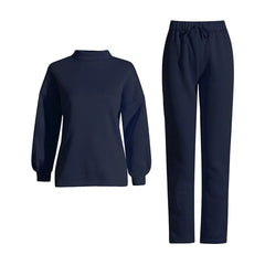 Solid Long Sleeve Top + High Waist Drawstring Pants Set