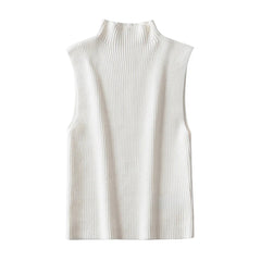 Turtle Neck Sleeveless Ribbed Chic Vest