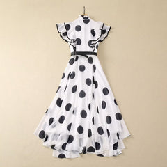 Ruffled Edge Waistband Fairy Polka Dot Dress