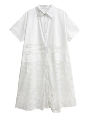 White Lace Midi Big Size Shirt Dress