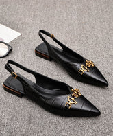 Fashion Sequined Splicing Sandals Black Cowhide Leather Pointed Toe