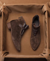Brown Chunky Suede French Splicing Zippered Ankle Boots