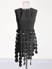 Spliced Tassel Round Patch Slim Fit Sleeveless Shirt