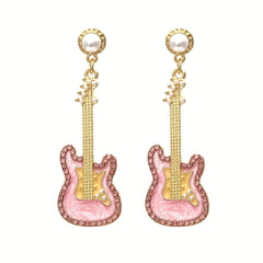 Glazed Pearl Diamond Guitar Earrings