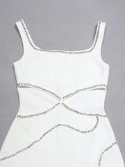 Hollow Out Patchwork Diamond Sleeveless Dress