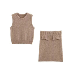 Round Neck Knitted Vest + Hip Hugging Knitted Skirt