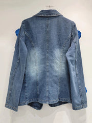 Vintage Spliced Flower Loose Denim Jacket