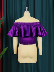 Off Shoulder Ruffled Edge Short Slim Fit Top