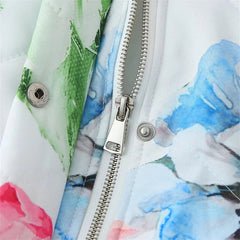 Retro Floral Thin Quilted Zip Up Jacket