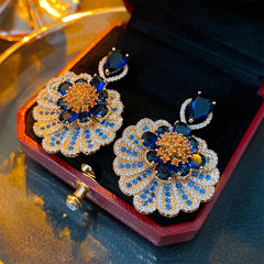 Pre Order: Blue Drop Flower Pendant Rhinestone Earrings