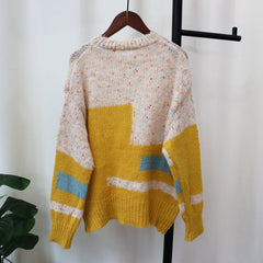 Round Neck Soft Loose Color Block Knitted Sweater