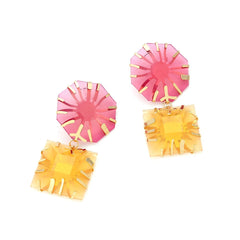 Metal Inlaid Polygonal Colored Sun Resin Earrings