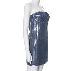 Solid Strapless Bodycon Denim Dress