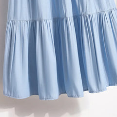 Patchwork Denim Pleated A-Line Skirt