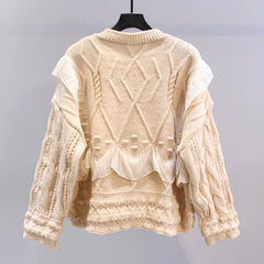 Ruffled Lace Long Sleeve Loose Knitted Cardigan