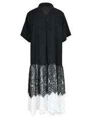 Pre Order: Black Button Down Lace Pleated Dress