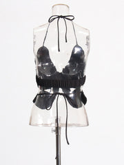 Crystal Sequin Butterfly Pattern Halter Camisole