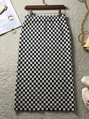 Vintage Plaid Checkered Printed High-Waisted Midi Skirt