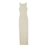 Elegant Solid Sleeveless Knitted Slim Maxi Dress