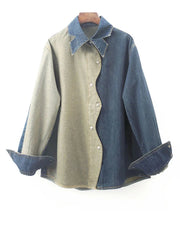 Casual Color Block Big Size Long Sleeve Denim Shirt