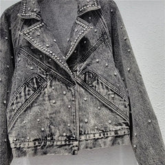 Nail Bead Inlaid Diamond Denim Jacket