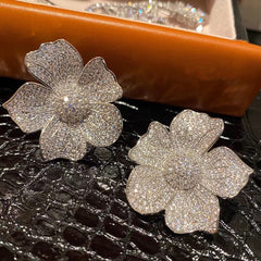 Micro Inlaid Zircon Large Flower Earrings