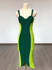 Green Patchwork Bandage Dress