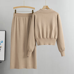 Pocket Long Sleeved Sweater + Midi Skirt Set