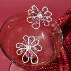 Pink Daisy Rhinestone Overlined Earrings