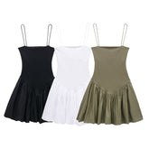 Solid Low-Neck Sleeveless Slim-Fit Suspender Waist Dress