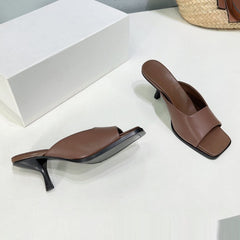 Square Toe Stiletto Leather Sandals
