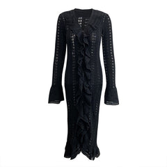 Fungus Edge Ruffle Hollow Knitted Dress