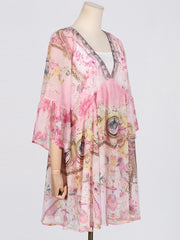 Retro Print Ruffle Edge Dress