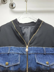 Hem Mesh Spliced Denim Patchwork Loose Jacket