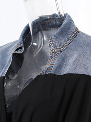 Denim Drawstring Pleated V-Neck Long Sleeve Shirt