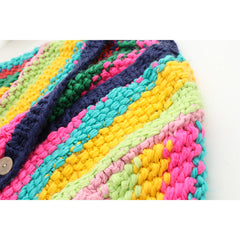 Thick Chunky Stripe Knit V-Neck Cardigan