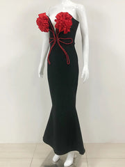 Flower Chain Strapless Long Evening Dress