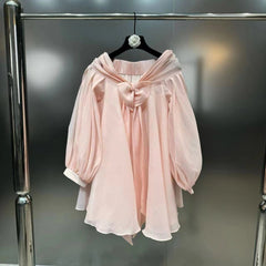 Pre Order: Bowtie Lantern Sleeve Fluffy Mini Dress