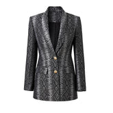 Jacquard Leather Mid-Length Two-Button Blazer