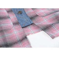 Pink Plaid Long Sleeve Loose V-Neck Top