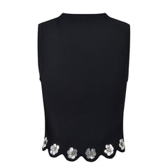 Pre Order: Black Sequin Flower Sleeveless Knitted Tank Top + Skirt