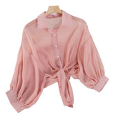Casual Chiffon Waist Tie Shirt