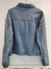 Plaid Rivet Diamond Denim Jacket
