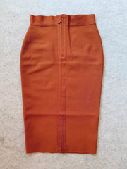 Solid Brown Midi Tight Pencil Skirt