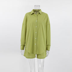 Green Casual Loose Shirt + Shorts Set