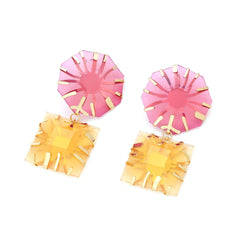 Metal Inlaid Polygonal Colored Sun Resin Earrings